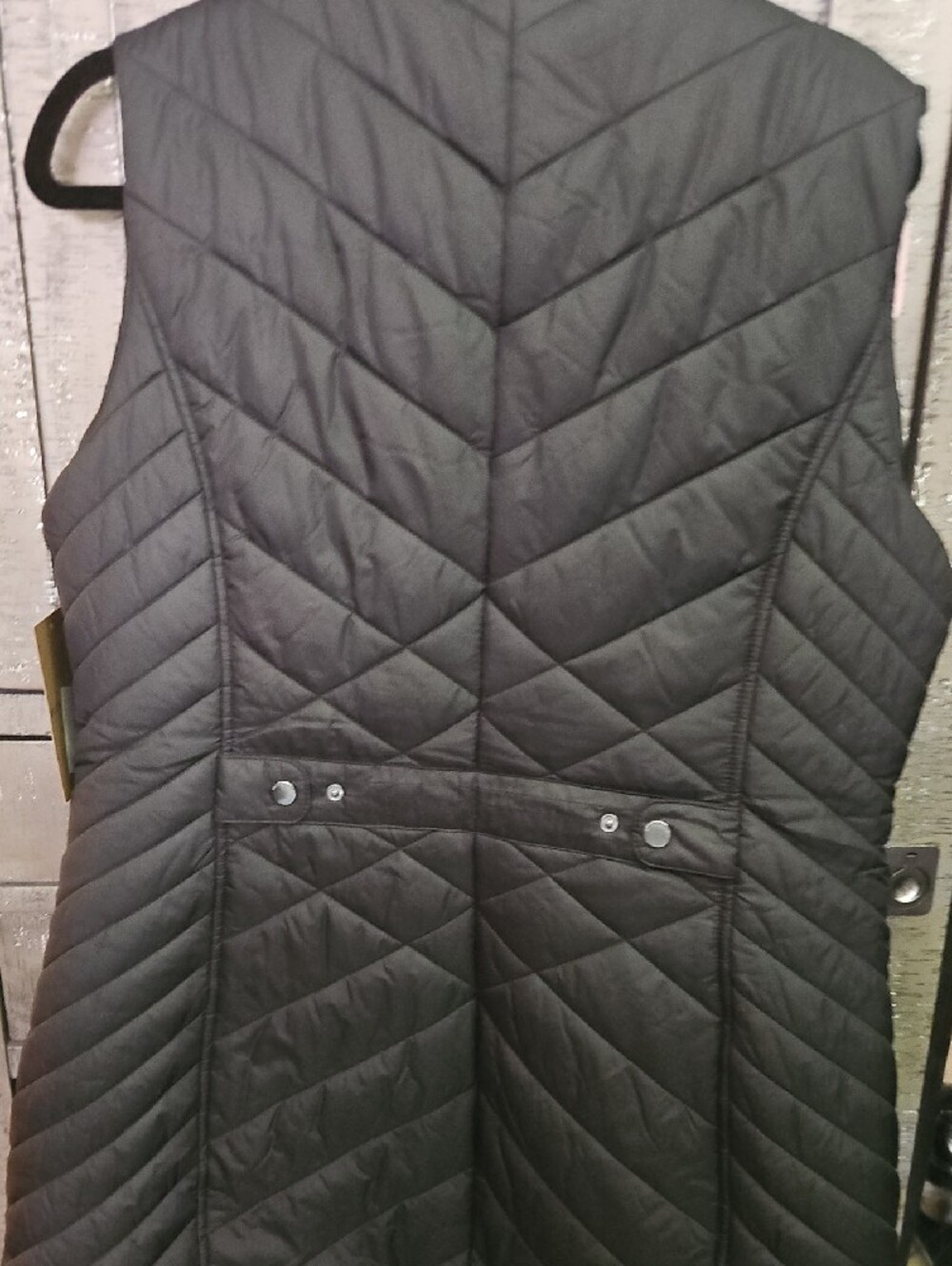 Weatherproof Black Quilted Long Puffer Vest with Stand Collar - Picture 7 of 7
